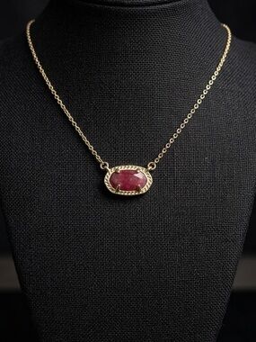 Kendra Scott Ember Pink Rhodonite Necklace Gold Plated 0606